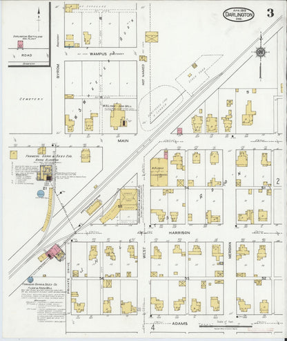 Sanborn Fire Insurance Map from Darlington, Montgomery County, Indiana (1919), Sheet #0003 - Historic Sanborn Fire Insurance Map Print, vintage old map wall art, antique decor, genealogy gift, Indiana Indiana map
