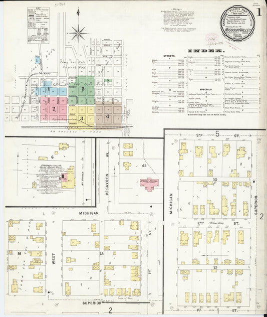 Sanborn Fire Insurance Map from Missouri Valley, Harrison County, Iowa (1896), Sheet #0001 - Historic Sanborn Fire Insurance Map Print, vintage old map wall art