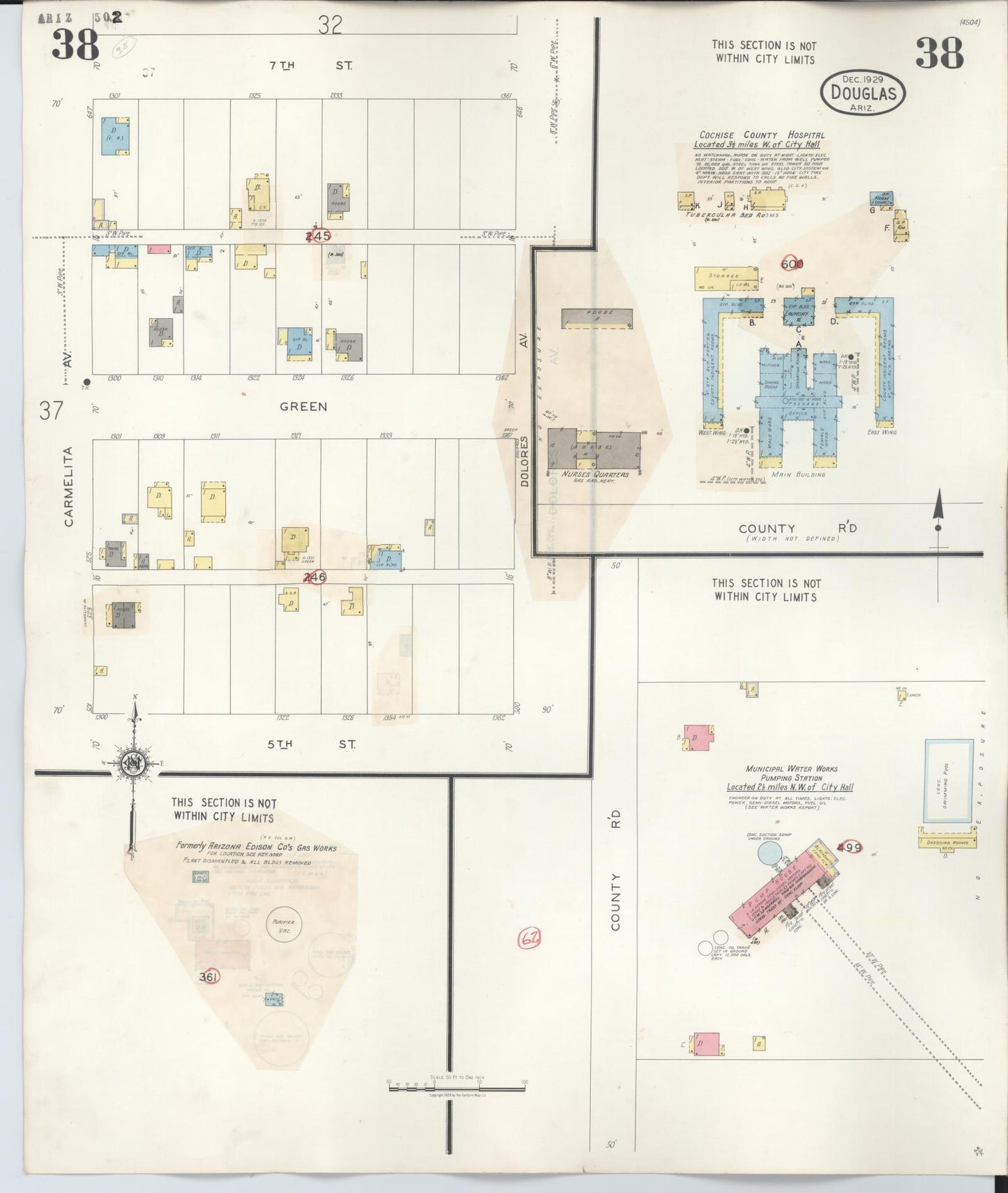 Sanborn Fire Insurance Map from Douglas, Cochise County, Arizona (1947), Sheet #0038 - Complete Map Set gallery image, historic Sanborn map, vintage wall art, Arizona Arizona
