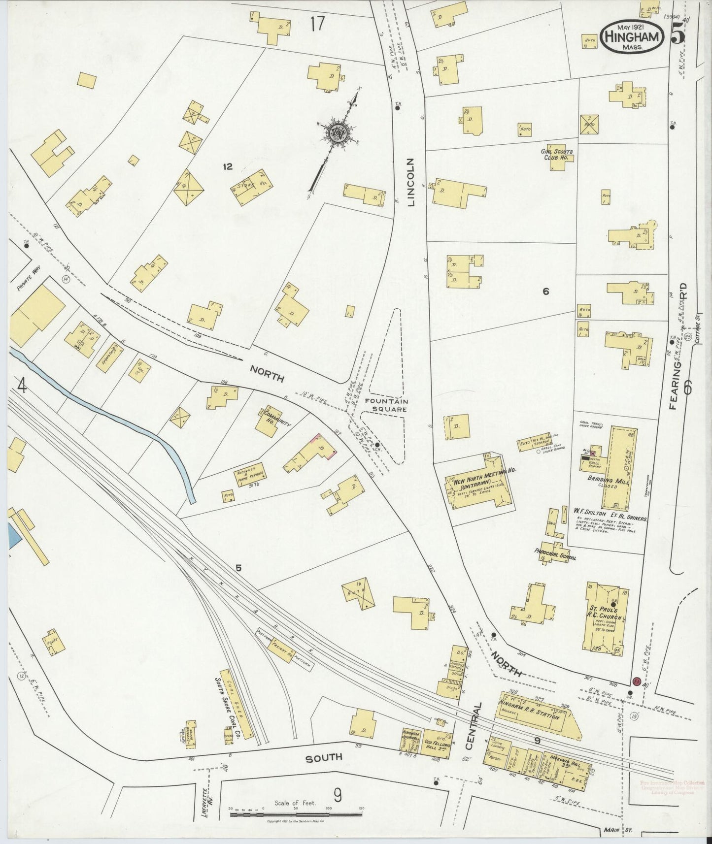Sanborn Fire Insurance Map from Hingham, Plymouth County, Massachusetts (1921), Sheet #0005 - Complete Map Set gallery image, historic Sanborn map, vintage wall art, Massachusetts Massachusetts