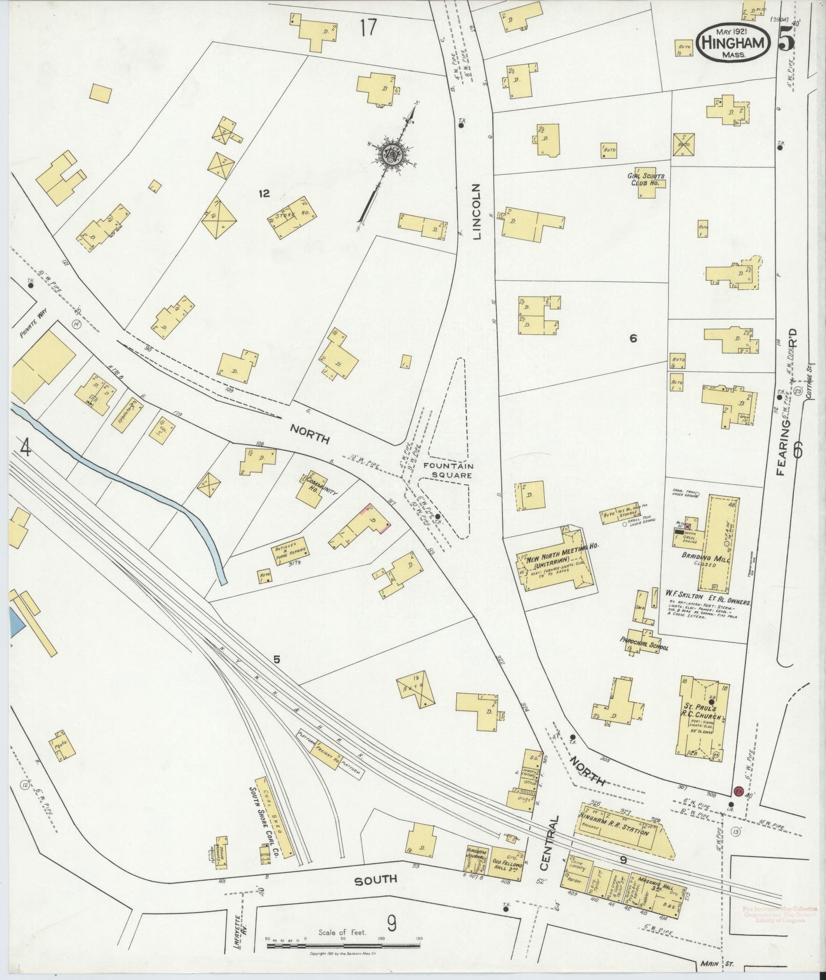 Sanborn Fire Insurance Map from Hingham, Plymouth County, Massachusetts (1921), Sheet #0005 - Complete Map Set gallery image, historic Sanborn map, vintage wall art, Massachusetts Massachusetts