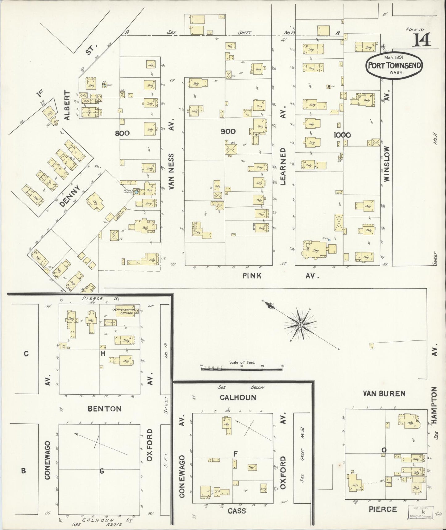 Sanborn Fire Insurance Map from Port Townsend, Jefferson County, Washington (1891), Sheet #0014 - Complete Map Set gallery image, historic Sanborn map, vintage wall art, Washington Washington