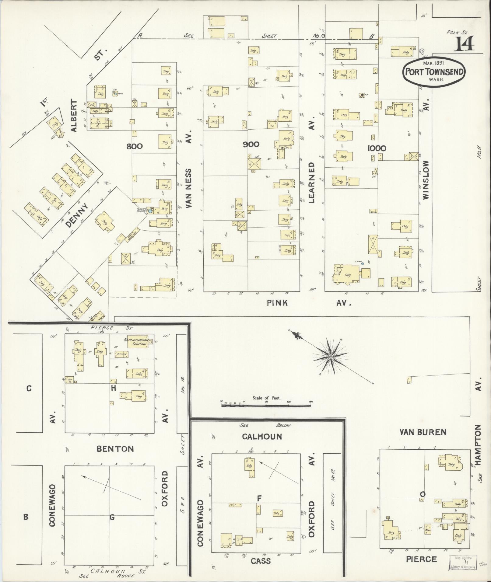Sanborn Fire Insurance Map from Port Townsend, Jefferson County, Washington (1891), Sheet #0014 - Complete Map Set gallery image, historic Sanborn map, vintage wall art, Washington Washington