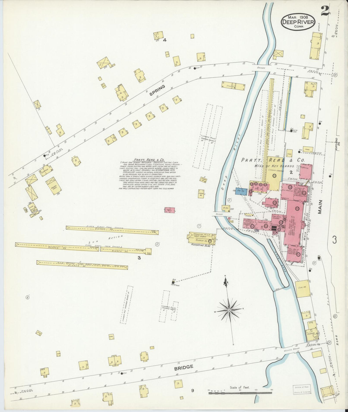 Sanborn Fire Insurance Map from Deep River, Middlesex County, Connecticut (1908), Sheet #0002 - Historic Sanborn Fire Insurance Map Print, vintage old map wall art, antique decor, genealogy gift, Connecticut Connecticut map