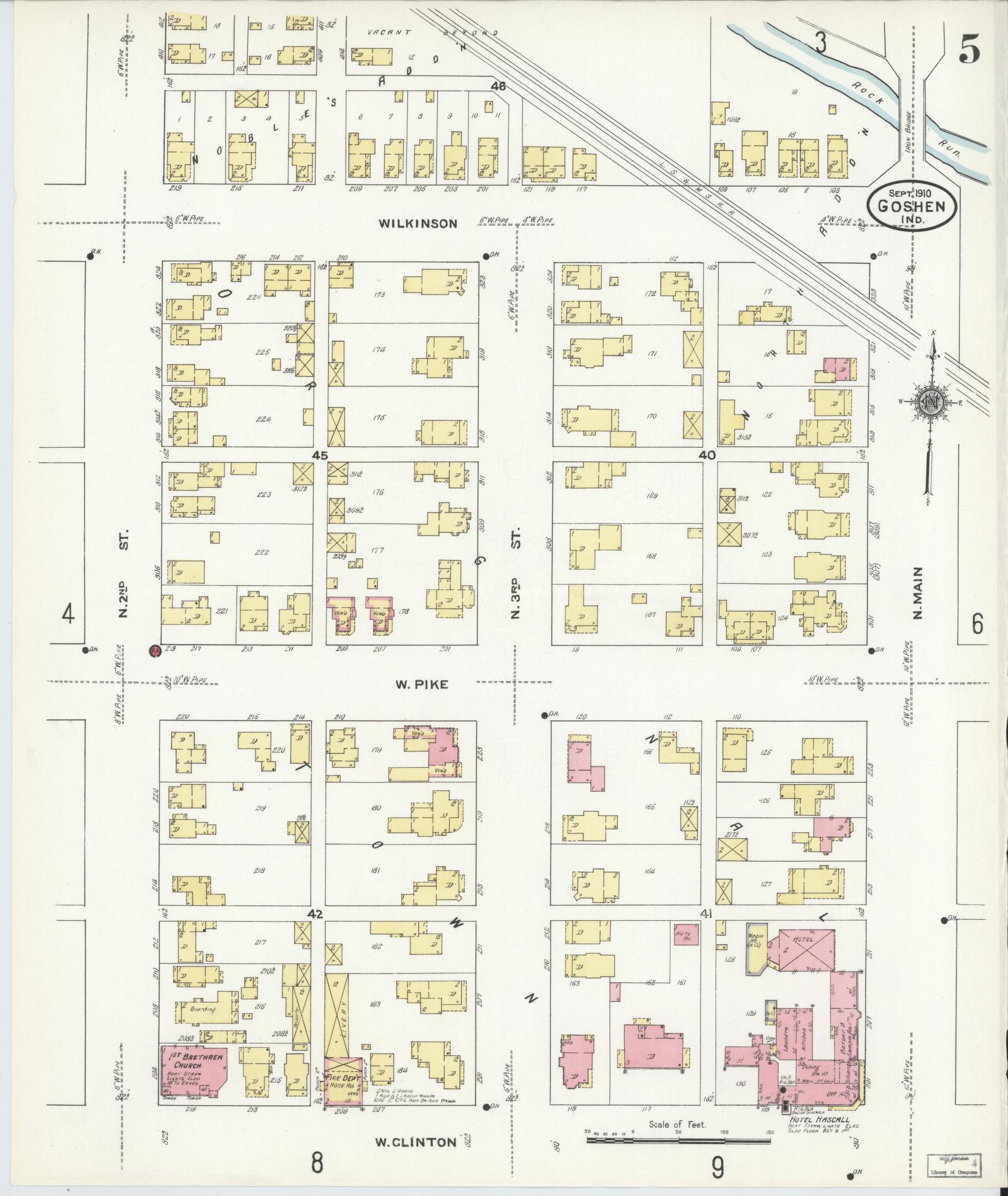 Sanborn Fire Insurance Map from Goshen, Elkhart County, Indiana (1910), Sheet #0005 - Historic Sanborn Fire Insurance Map Print, vintage old map wall art, antique decor, genealogy gift, Indiana Indiana map