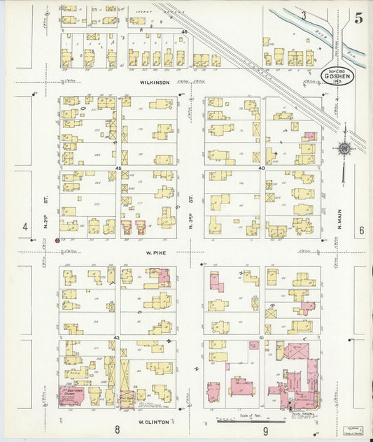 Sanborn Fire Insurance Map from Goshen, Elkhart County, Indiana (1910), Sheet #0005 - Historic Sanborn Fire Insurance Map Print, vintage old map wall art, antique decor, genealogy gift, Indiana Indiana map