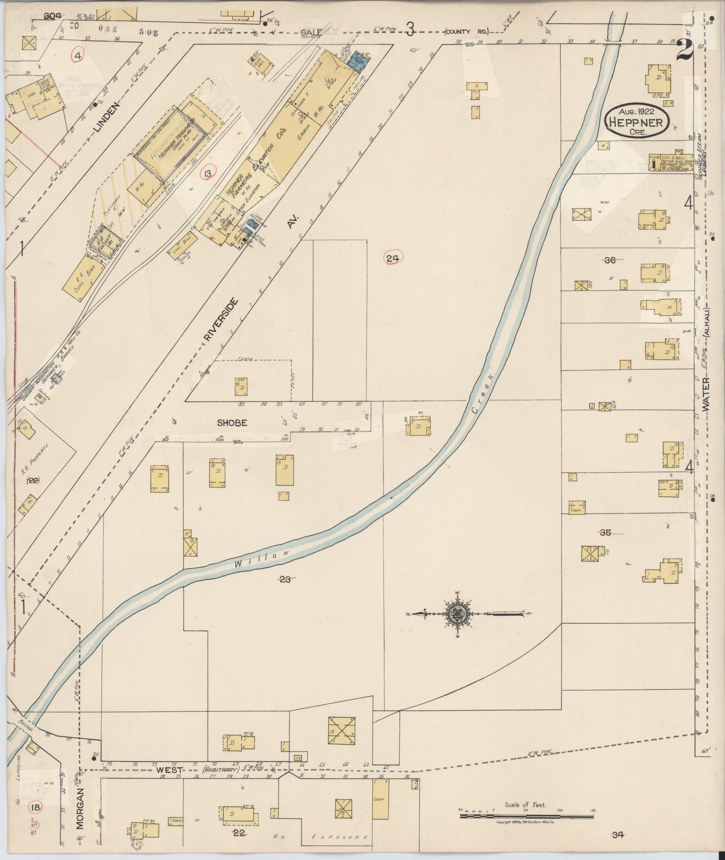 Sanborn Fire Insurance Map from Heppner, Morrow County, Oregon (1932), Sheet #0002 - Historic Sanborn Fire Insurance Map Print, vintage old map wall art, antique decor, genealogy gift, Oregon Oregon map