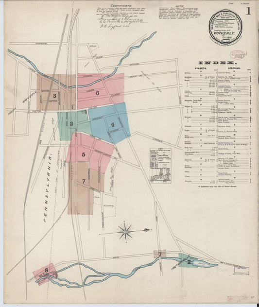 Sanborn Fire Insurance Map from Waverly, Tioga County, New York (1888), Sheet #0001 - Historic Sanborn Fire Insurance Map Print, vintage old map wall art, antique decor, genealogy gift, New York New York map