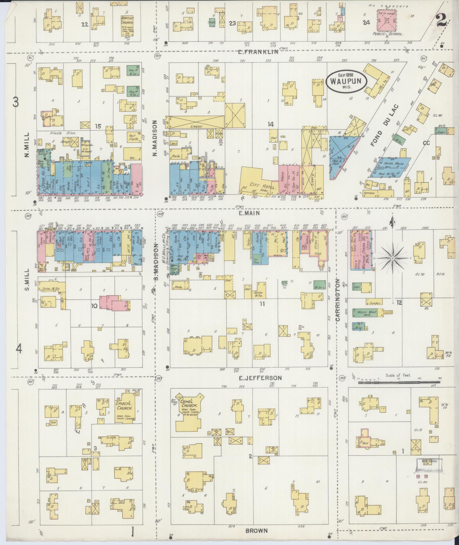 Sanborn Fire Insurance Map from Waupun, Dodge and Fond du Lac Counties, Wisconsin (1898), Sheet #0002 - Complete Map Set gallery image, historic Sanborn map, vintage wall art, Wisconsin Wisconsin