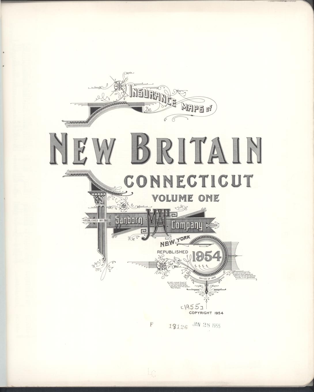 Sanborn Fire Insurance Map from New Britain, Hartford County, Connecticut (1954), Sheet #0001 - Historic Sanborn Fire Insurance Map Print, vintage old map wall art, antique decor, genealogy gift, Connecticut Connecticut map