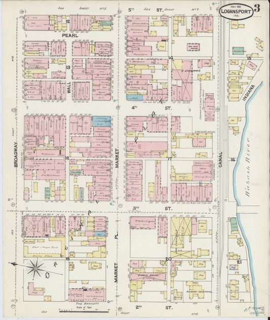 Sanborn Fire Insurance Map from Logansport, Cass County, Indiana (1890), Sheet #0003 - Historic Sanborn Fire Insurance Map Print, vintage old map wall art, antique decor, genealogy gift, Indiana Indiana map