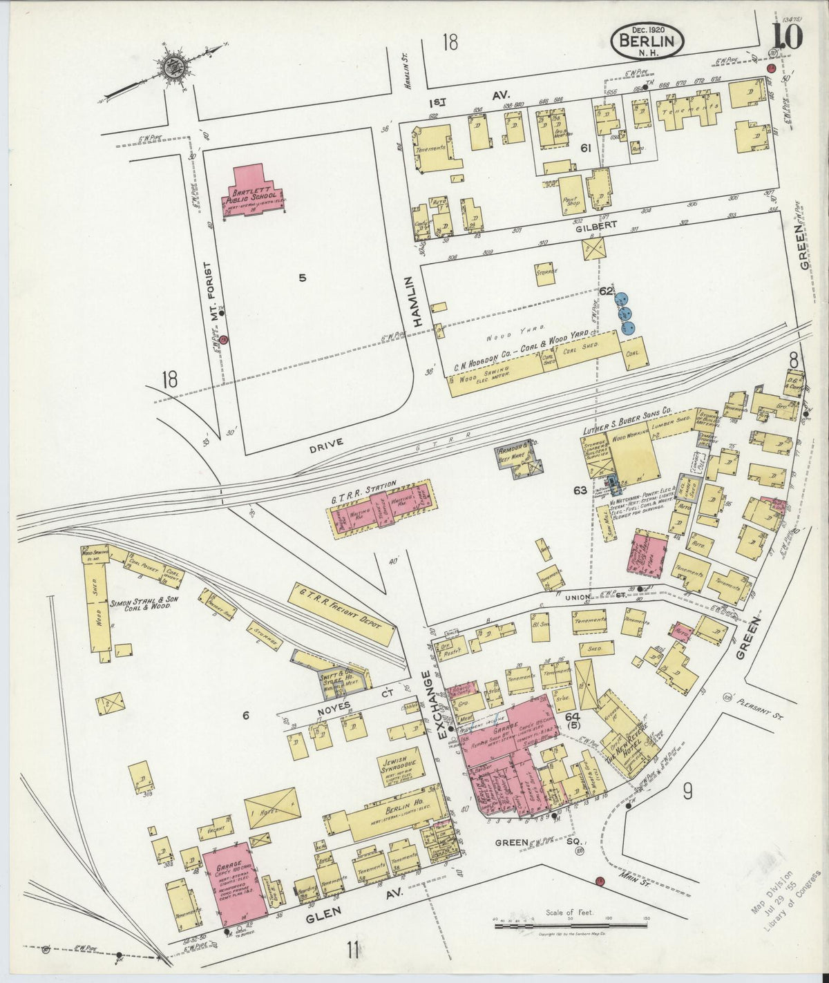Sanborn Fire Insurance Map from Berlin, Coos County, New Hampshire (1920), Sheet #0010 - Complete Map Set gallery image, historic Sanborn map, vintage wall art, New Hampshire New Hampshire