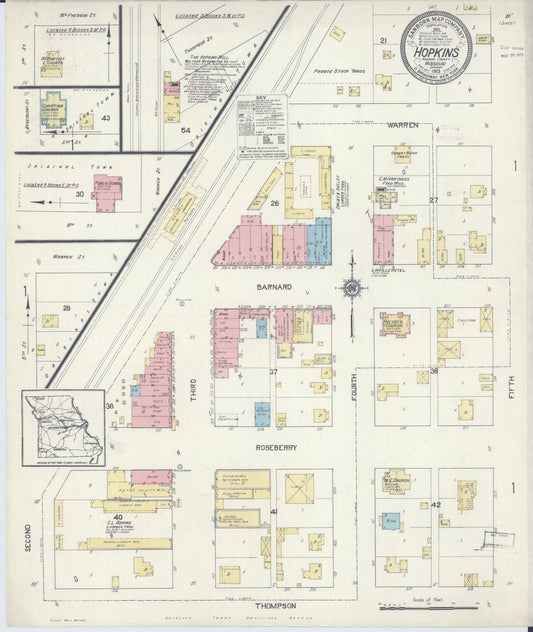 Sanborn Fire Insurance Map from Hopkins, Nodaway County, Missouri (1913), Sheet #0001 - Historic Sanborn Fire Insurance Map Print, vintage old map wall art, antique decor, genealogy gift, Missouri Missouri map