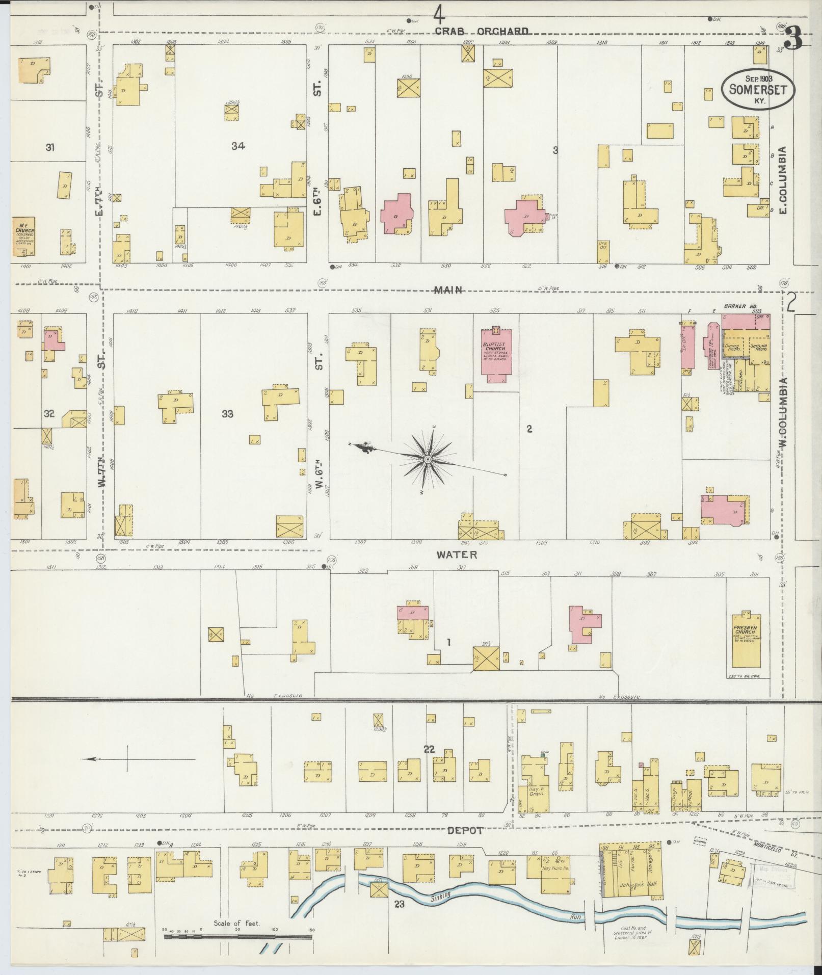Sanborn Fire Insurance Map from Somerset, Pulaski County, Kentucky (1903), Sheet #0003 - Complete Map Set gallery image, historic Sanborn map, vintage wall art, Kentucky Kentucky