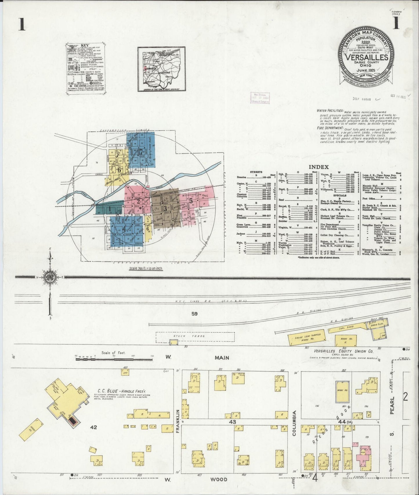 Sanborn Fire Insurance Map from Versailles, Darke County, Ohio (1925), Sheet #0001 - Complete Map Set gallery image, historic Sanborn map, vintage wall art, Ohio Ohio