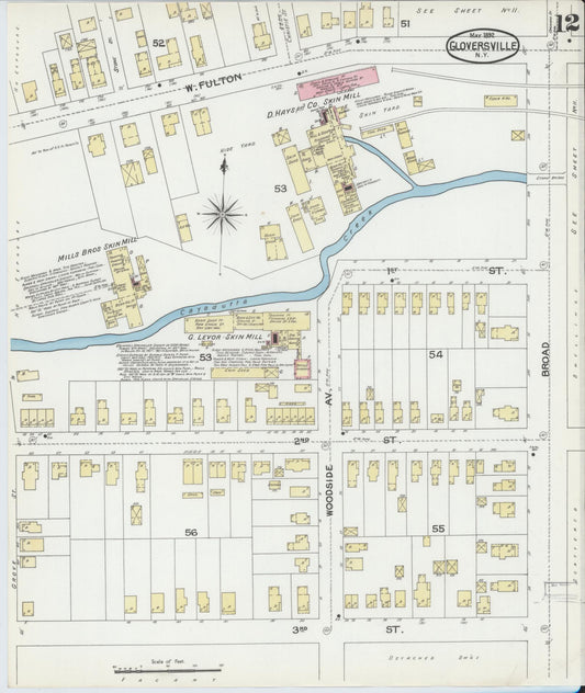 Sanborn Fire Insurance Map from Gloversville, Fulton County, New York (1892), Sheet #0012 - Historic Sanborn Fire Insurance Map Print, vintage old map wall art, antique decor, genealogy gift, New York New York map