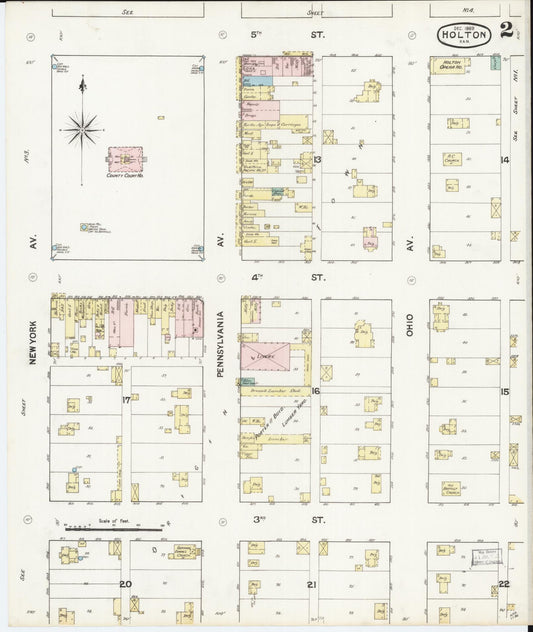 Sanborn Fire Insurance Map from Holton, Jackson County, Kansas (1889), Sheet #0002 - Historic Sanborn Fire Insurance Map Print, vintage old map wall art, antique decor, genealogy gift, Kansas Kansas map