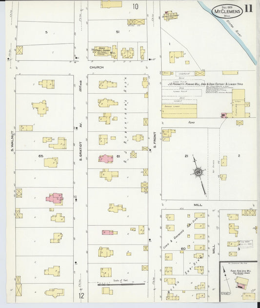 Sanborn Fire Insurance Map from Mount Clemens, Macomb County, Michigan (1909), Sheet #0011 - Historic Sanborn Fire Insurance Map Print, vintage old map wall art, antique decor, genealogy gift, Michigan Michigan map