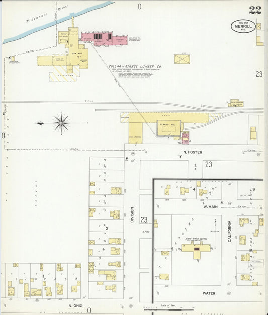 Sanborn Fire Insurance Map from Merrill, Lincoln County, Wisconsin (1907), Sheet #0022 - Historic Sanborn Fire Insurance Map Print, vintage old map wall art, antique decor, genealogy gift, Wisconsin Wisconsin map