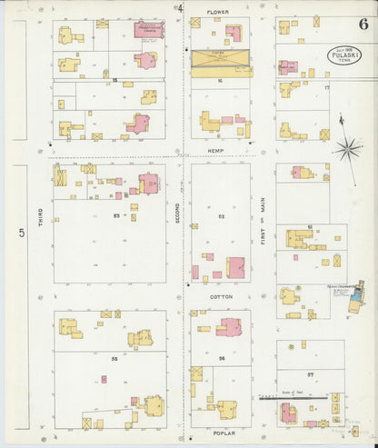 Sanborn Fire Insurance Map from Pulaski, Giles County, Tennessee (1905), Sheet #0006 - Complete Map Set gallery image, historic Sanborn map, vintage wall art, Tennessee Tennessee