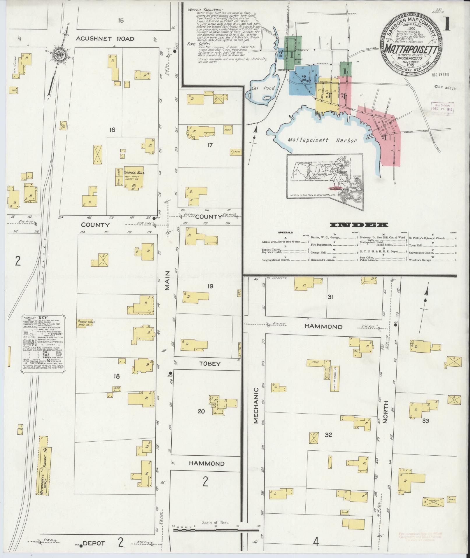 Sanborn Fire Insurance Map from Mattapoisett, Plymouth County, Massachusetts (1915), Sheet #0001 - Complete Map Set gallery image, historic Sanborn map, vintage wall art, Massachusetts Massachusetts