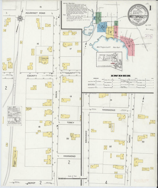 Sanborn Fire Insurance Map from Mattapoisett, Plymouth County, Massachusetts (1915), Sheet #0001 - Complete Map Set gallery image, historic Sanborn map, vintage wall art, Massachusetts Massachusetts