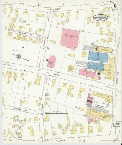 Sanborn Fire Insurance Map from North Brookfield, Worcester County, Massachusetts (1913), Sheet #0006 - Historic Sanborn Fire Insurance Map Print, vintage old map wall art, antique decor, genealogy gift, Massachusetts Massachusetts map