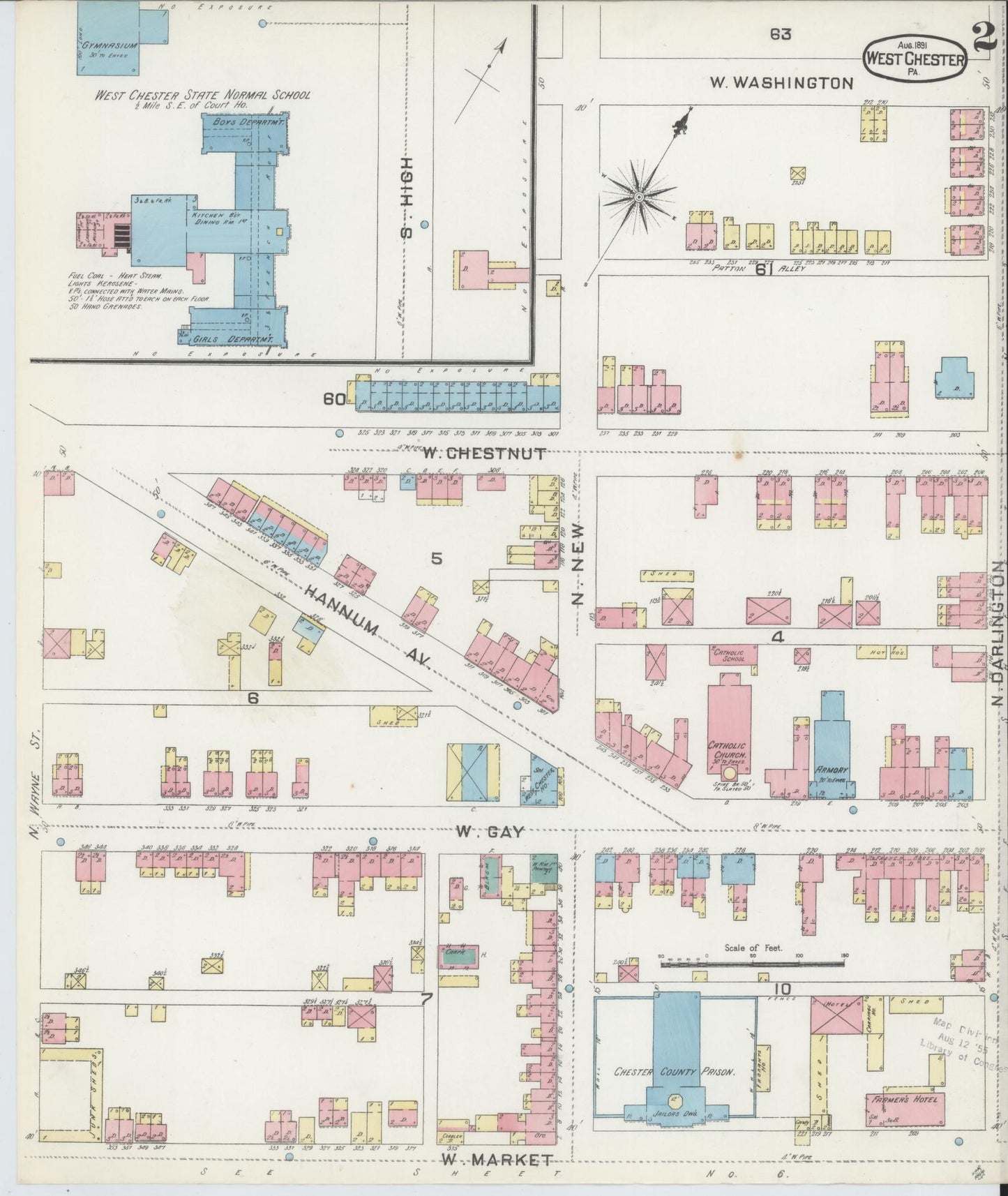 Sanborn Fire Insurance Map from West Chester, Chester County, Pennsylvania (1891), Sheet #0002 - Complete Map Set gallery image, historic Sanborn map, vintage wall art, Pennsylvania Pennsylvania