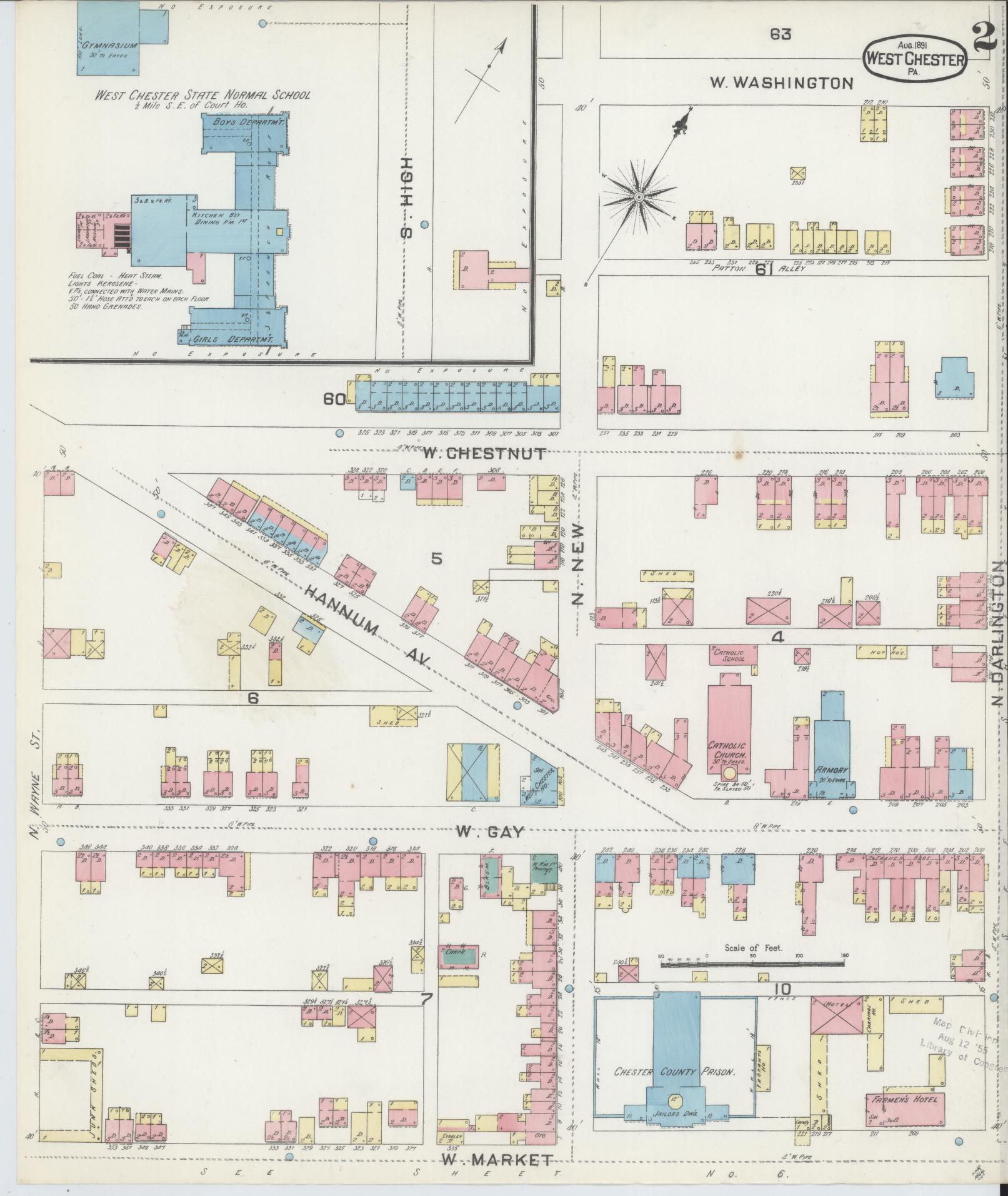 Sanborn Fire Insurance Map from West Chester, Chester County, Pennsylvania (1891), Sheet #0002 - Complete Map Set gallery image, historic Sanborn map, vintage wall art, Pennsylvania Pennsylvania