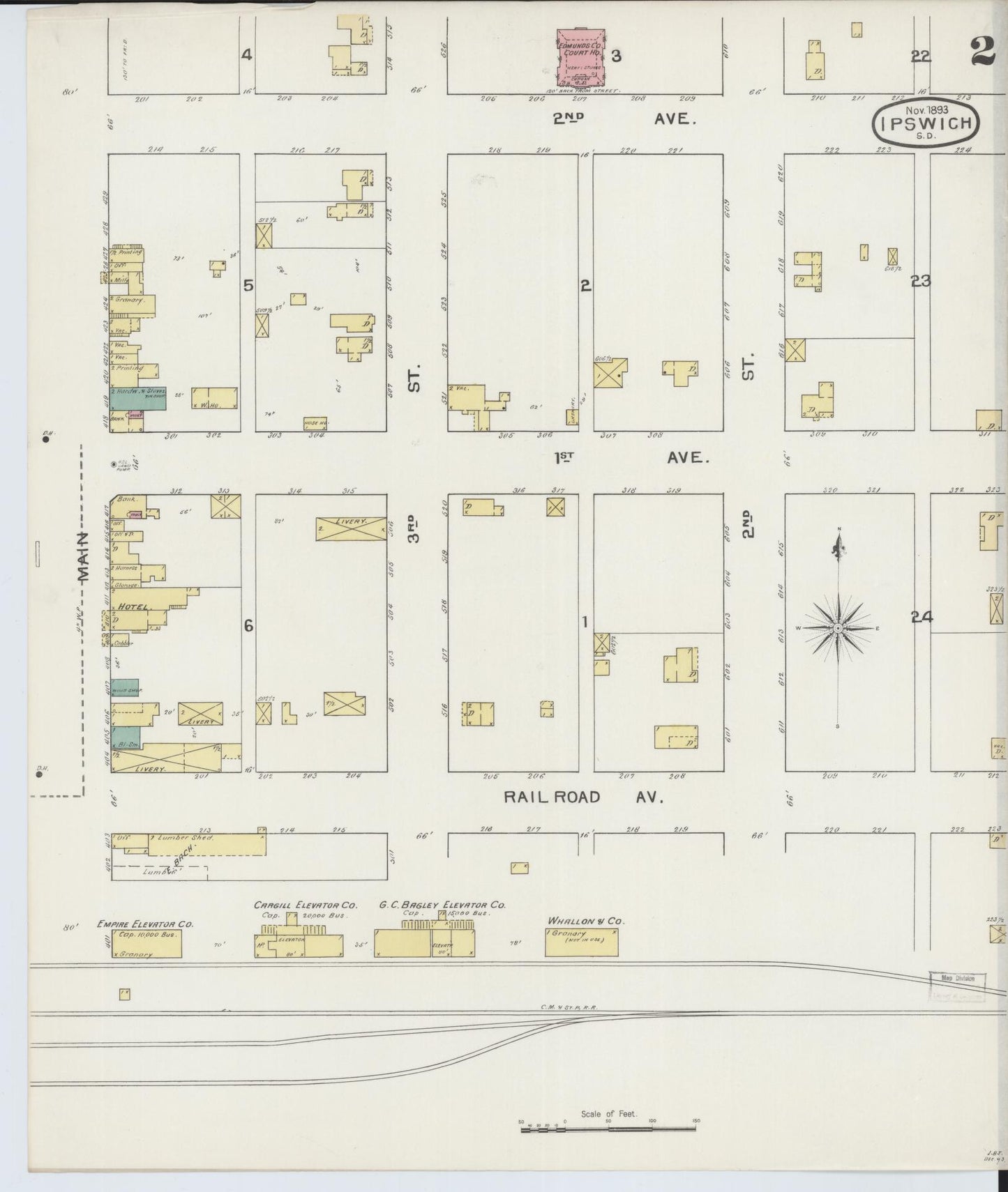 Sanborn Fire Insurance Map from Ipswich, Edmunds County, South Dakota (1893), Sheet #0002 - Historic Sanborn Fire Insurance Map Print, vintage old map wall art, antique decor, genealogy gift, South Dakota South Dakota map