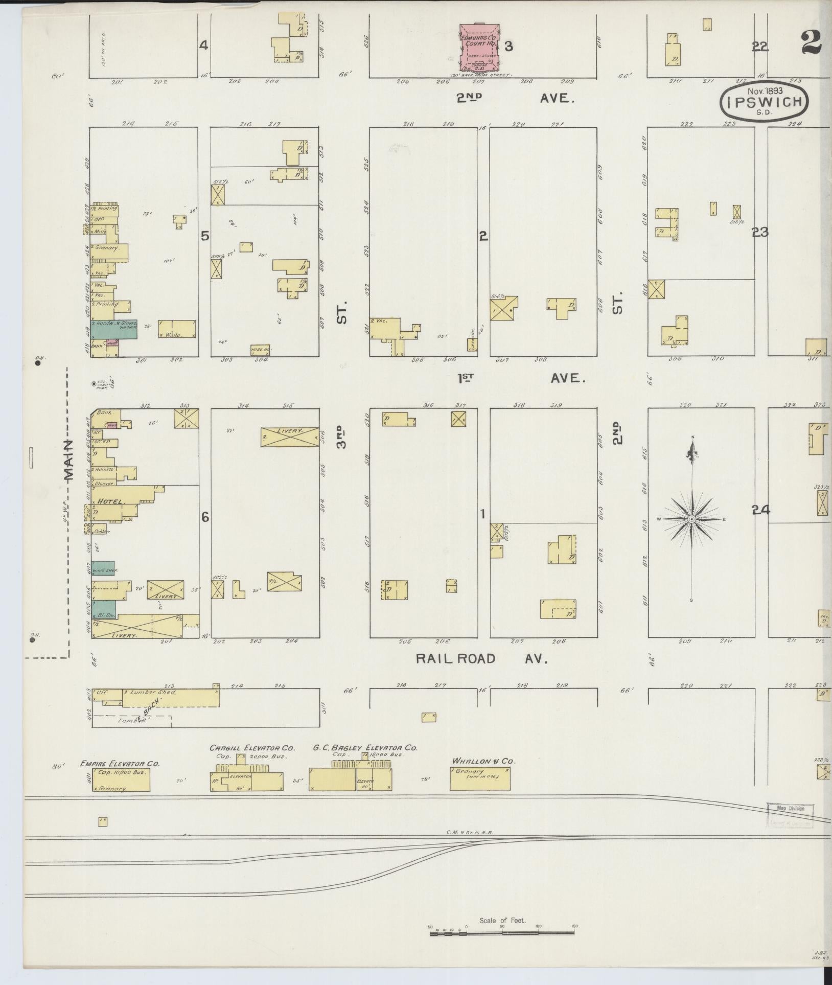 Sanborn Fire Insurance Map from Ipswich, Edmunds County, South Dakota (1893), Sheet #0002 - Historic Sanborn Fire Insurance Map Print, vintage old map wall art, antique decor, genealogy gift, South Dakota South Dakota map