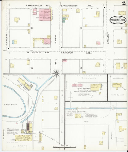 Sanborn Fire Insurance Map from Medicine Lodge, Barber County, Kansas (1893), Sheet #0002 - Complete Map Set gallery image, historic Sanborn map, vintage wall art, Kansas Kansas