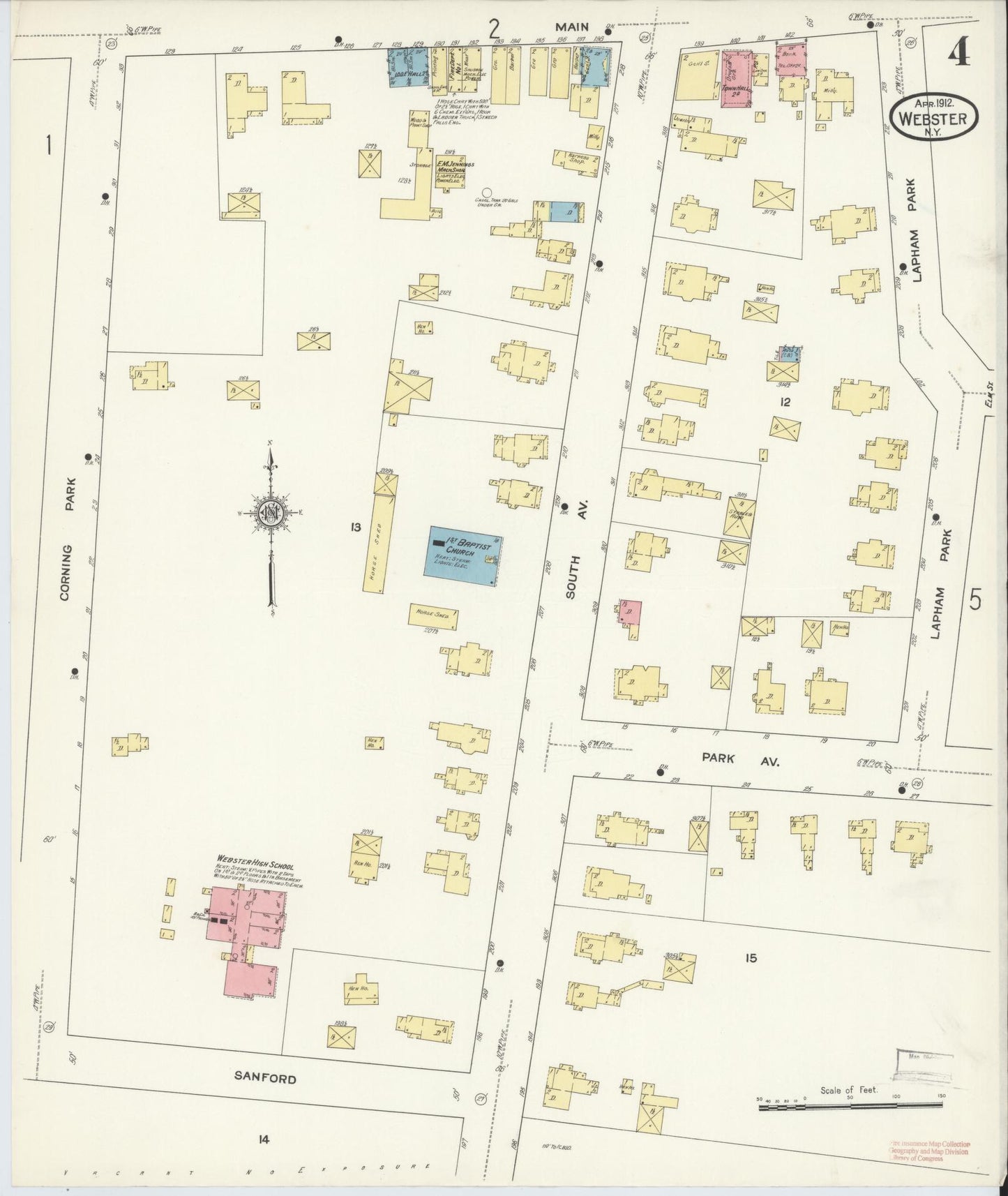 Sanborn Fire Insurance Map from Webster, Monroe County, New York (1912), Sheet #0004 - Complete Map Set gallery image, historic Sanborn map, vintage wall art, New York New York