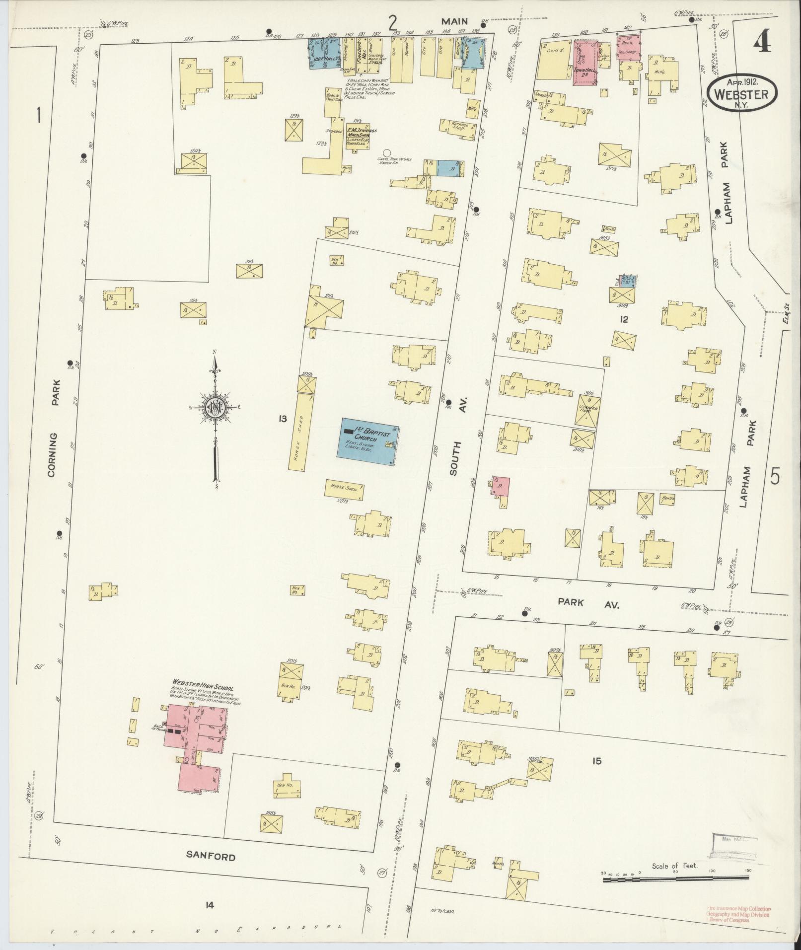 Sanborn Fire Insurance Map from Webster, Monroe County, New York (1912), Sheet #0004 - Complete Map Set gallery image, historic Sanborn map, vintage wall art, New York New York