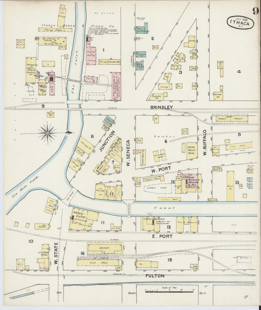 Sanborn Fire Insurance Map from Ithaca, Tompkins County, New York (1888), Sheet #0009 - Historic Sanborn Fire Insurance Map Print, vintage old map wall art, antique decor, genealogy gift, New York New York map