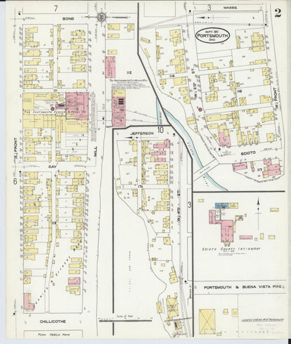 Sanborn Fire Insurance Map from Portsmouth, Scioto County, Ohio (1911), Sheet #0002 - Historic Sanborn Fire Insurance Map Print, vintage old map wall art, antique decor, genealogy gift, Ohio Ohio map