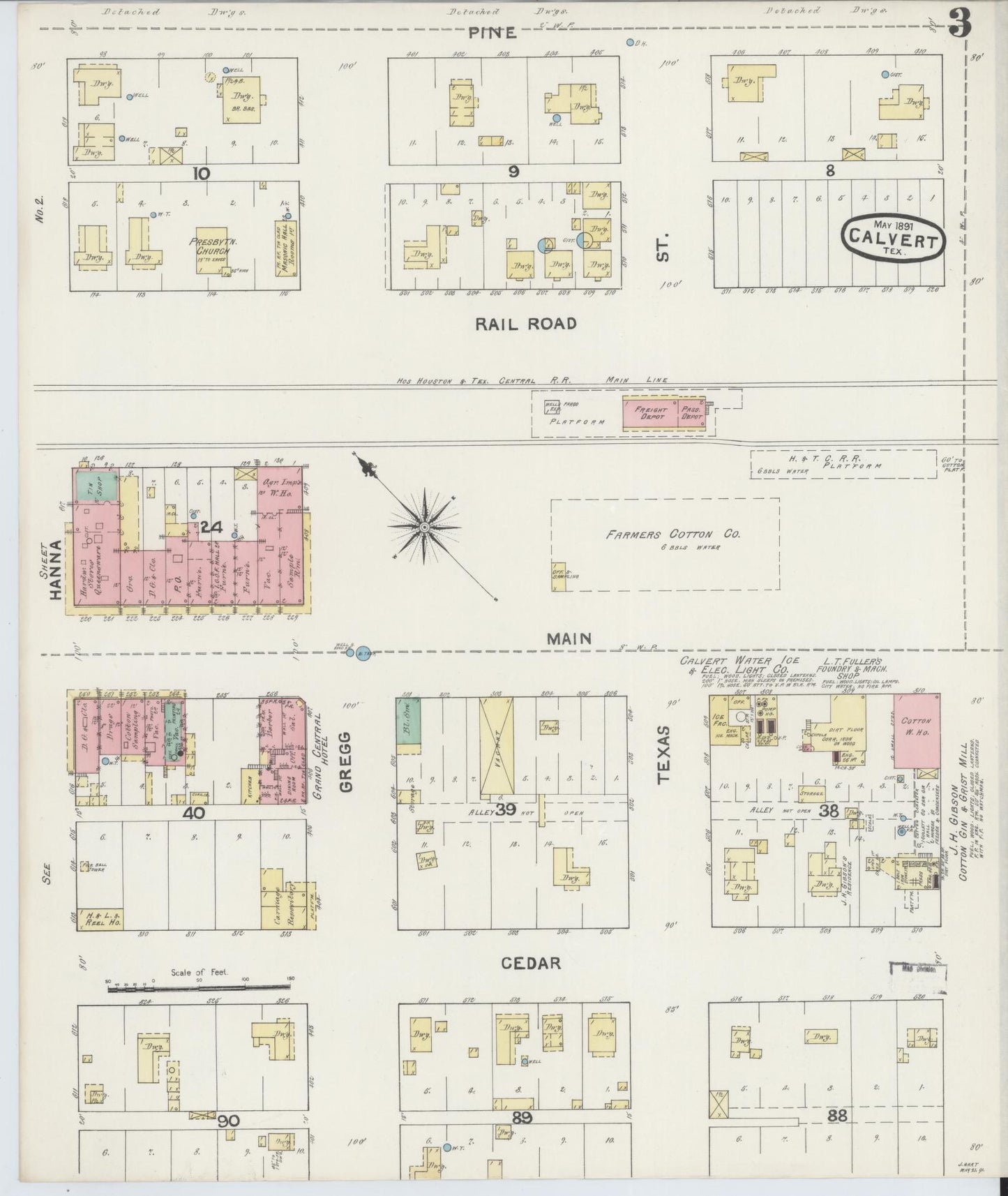 Sanborn Fire Insurance Map from Calvert, Robertson County, Texas (1891), Sheet #0003 - Historic Sanborn Fire Insurance Map Print, vintage old map wall art, antique decor, genealogy gift, Texas Texas map