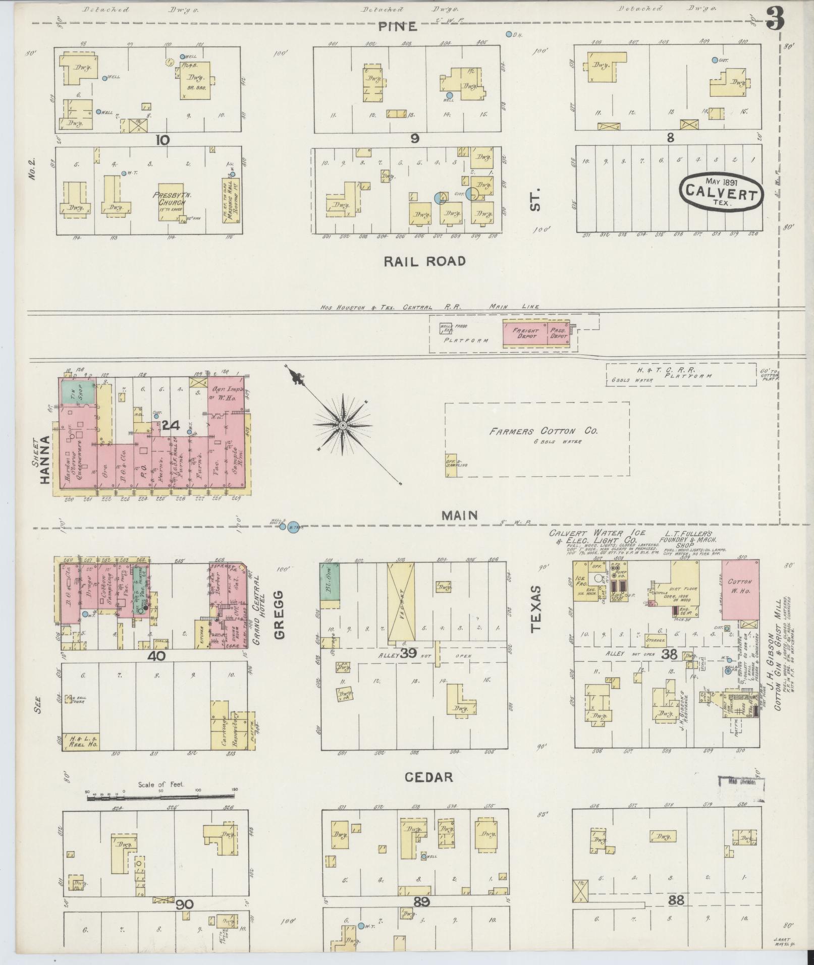 Sanborn Fire Insurance Map from Calvert, Robertson County, Texas (1891), Sheet #0003 - Historic Sanborn Fire Insurance Map Print, vintage old map wall art, antique decor, genealogy gift, Texas Texas map