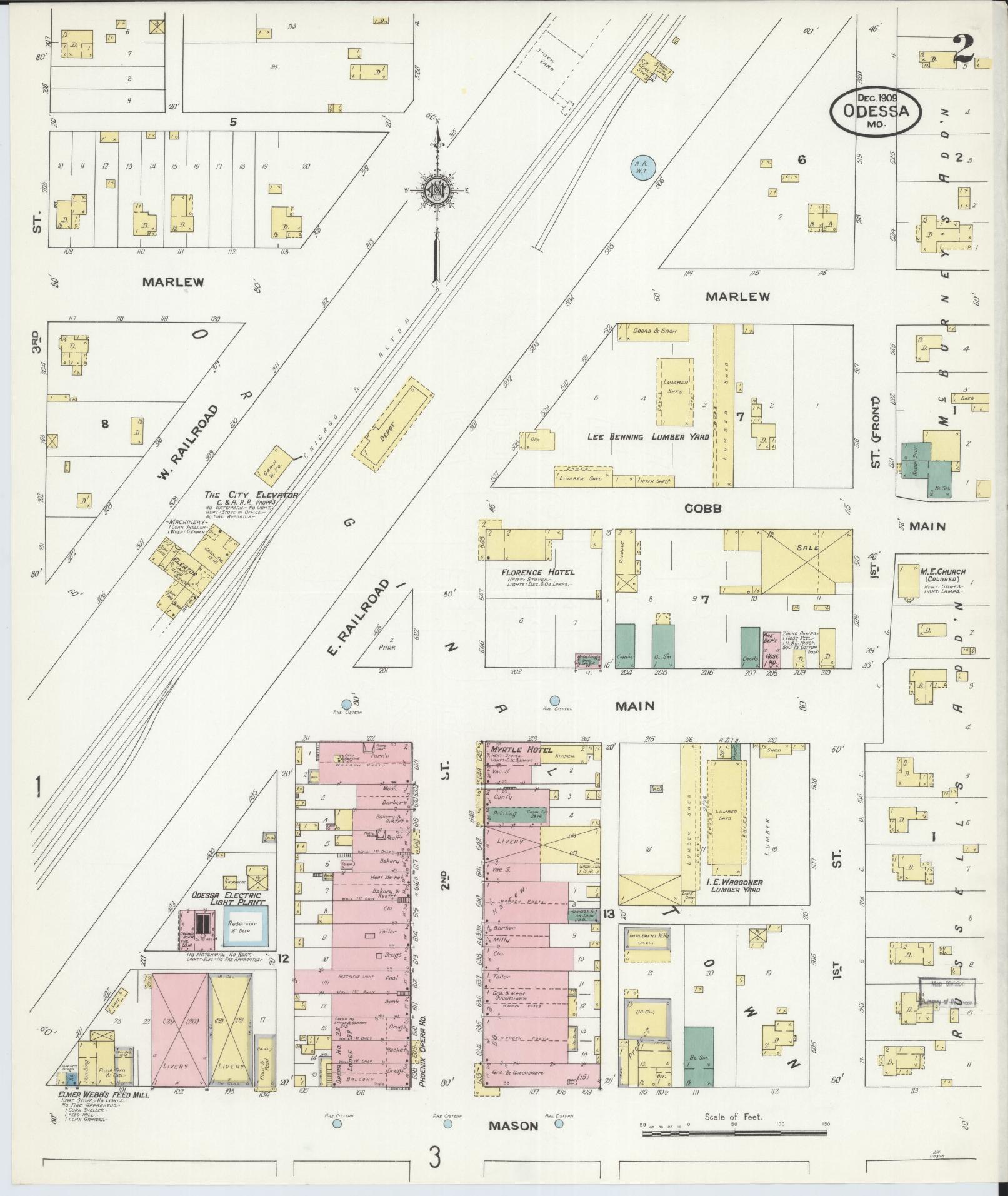 Sanborn Fire Insurance Map from Odessa, Lafayette County, Missouri (1909), Sheet #0002 - Complete Map Set gallery image, historic Sanborn map, vintage wall art, Missouri Missouri
