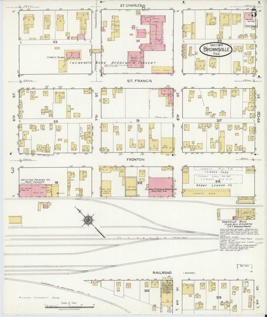 Sanborn Fire Insurance Map from Brownsville, Cameron County, Texas (1919), Sheet #0005 - Historic Sanborn Fire Insurance Map Print, vintage old map wall art, antique decor, genealogy gift, Texas Texas map