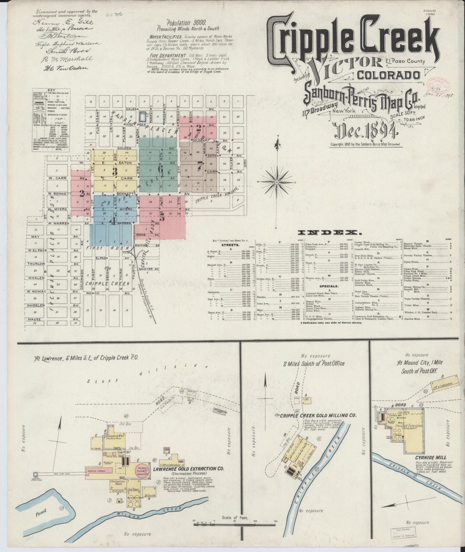 Sanborn Fire Insurance Map from Cripple Creek, Teller County, Colorado. (1894) – Historic Sanborn Fire Insurance Map Print