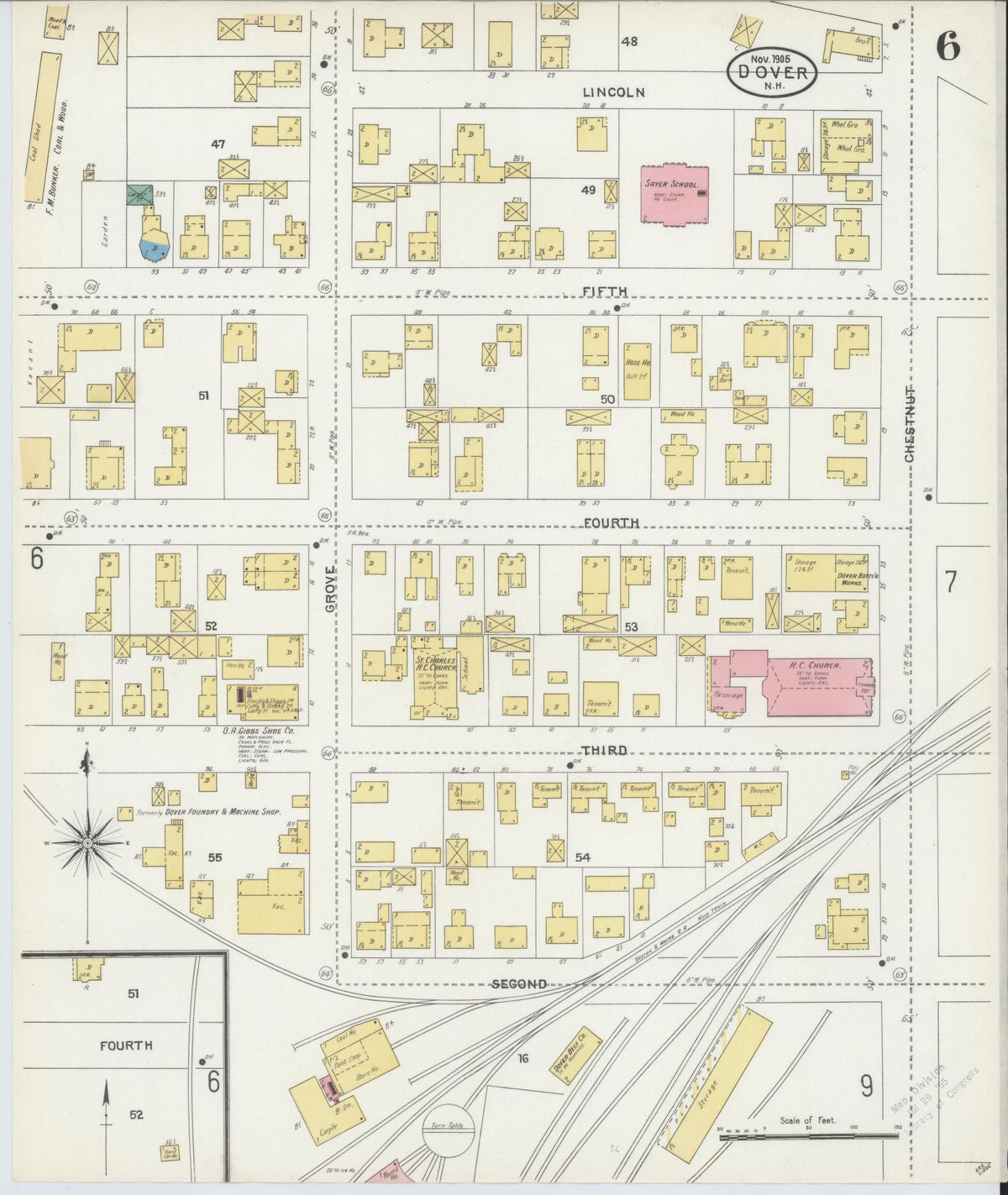 Sanborn Fire Insurance Map from Dover, Strafford County, New Hampshire (1905), Sheet #0006 - Complete Map Set gallery image, historic Sanborn map, vintage wall art, New Hampshire New Hampshire