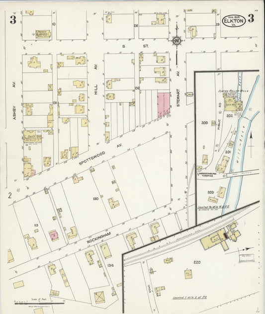 Sanborn Fire Insurance Map from Elkton, Rockingham County, Virginia (1924), Sheet #0003 - Historic Sanborn Fire Insurance Map Print, vintage old map wall art, antique decor, genealogy gift, Virginia Virginia map