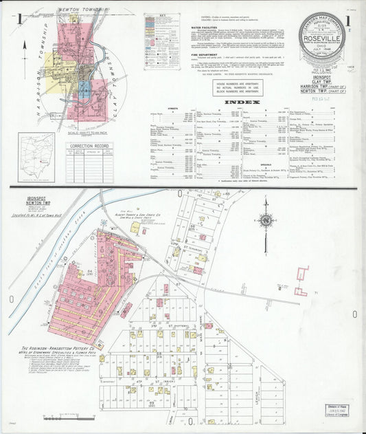 Sanborn Fire Insurance Map from Roseville, Perry And Muskingum Counties, Ohio (1946), Sheet #0001 - Complete Map Set gallery image, historic Sanborn map, vintage wall art, Ohio Ohio