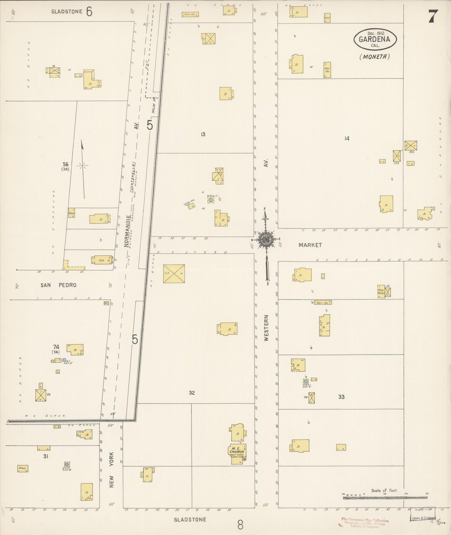 Sanborn Fire Insurance Map from Gardena, Los Angeles County, California (1912), Sheet #0007 - Historic Sanborn Fire Insurance Map Print, vintage old map wall art, antique decor, genealogy gift, California California map