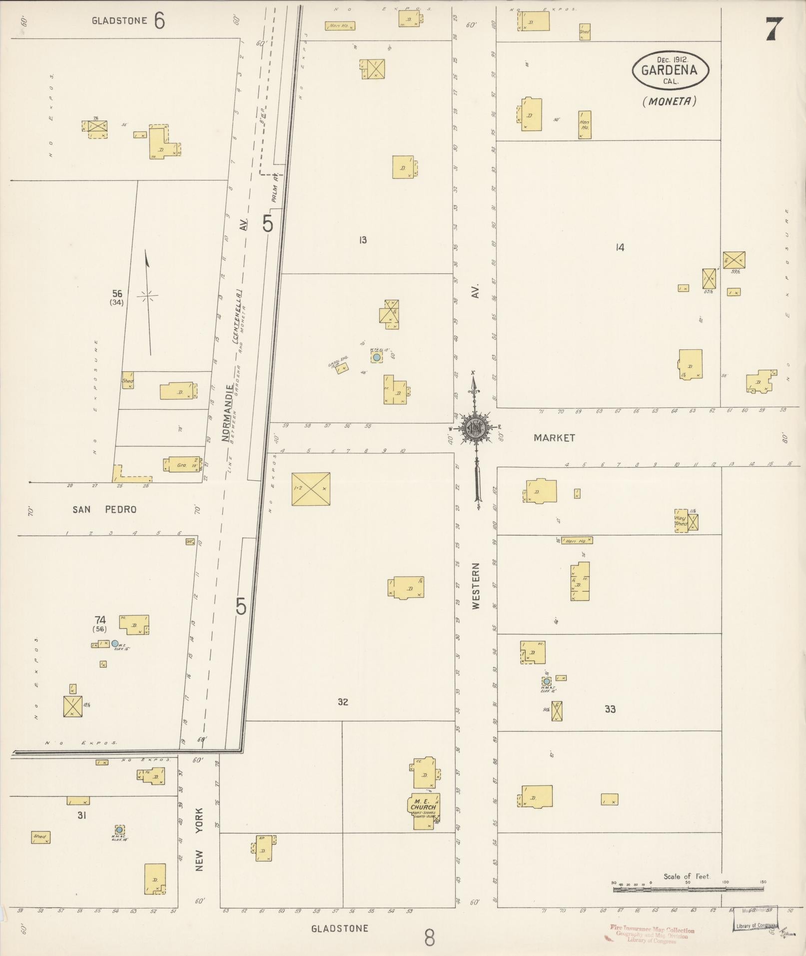 Sanborn Fire Insurance Map from Gardena, Los Angeles County, California (1912), Sheet #0007 - Historic Sanborn Fire Insurance Map Print, vintage old map wall art, antique decor, genealogy gift, California California map
