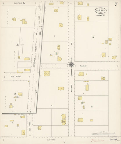 Sanborn Fire Insurance Map from Gardena, Los Angeles County, California (1912), Sheet #0007 - Historic Sanborn Fire Insurance Map Print, vintage old map wall art, antique decor, genealogy gift, California California map