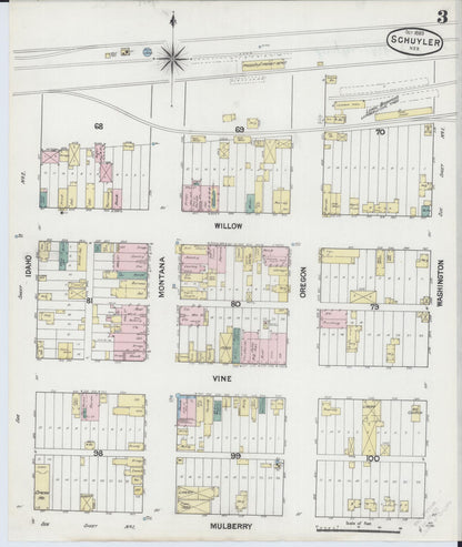 Sanborn Fire Insurance Map from Schuyler, Colfax County, Nebraska (1889), Sheet #0003 - Complete Map Set gallery image, historic Sanborn map, vintage wall art, Nebraska Nebraska