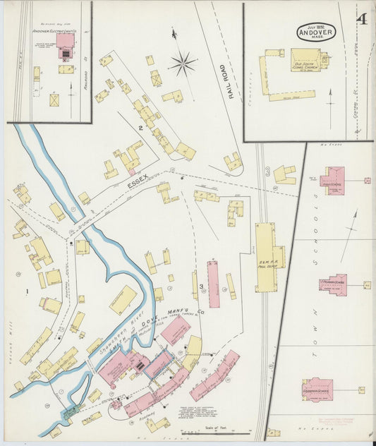 Sanborn Fire Insurance Map from Andover, Essex County, Massachusetts (1892), Sheet #0004 - Historic Sanborn Fire Insurance Map Print, vintage old map wall art, antique decor, genealogy gift, Massachusetts Massachusetts map
