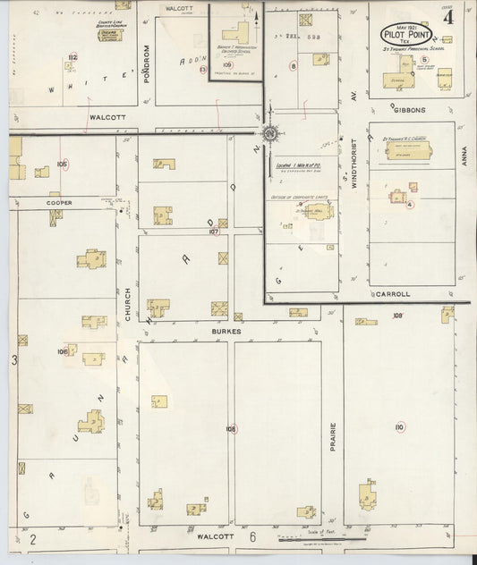 Sanborn Fire Insurance Map from Pilot Point, Denton County, Texas (1940), Sheet #0004 - Historic Sanborn Fire Insurance Map Print, vintage old map wall art, antique decor, genealogy gift, Texas Texas map